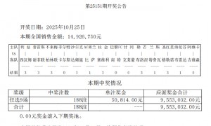 巴黎FC1-2南特 足彩任九开188注50814元