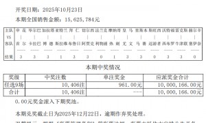 热刺客战冷平 足彩任九开10406注961元